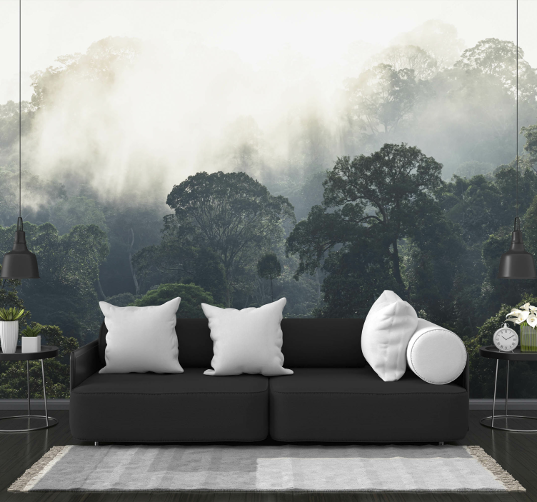 Nature wall mural misty forest scene - TenStickers