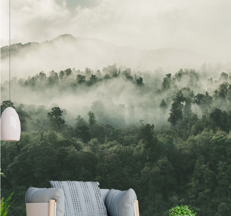 Nature wall mural misty woodland scene - TenStickers