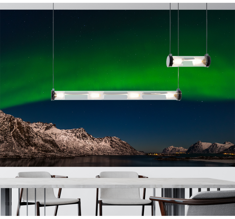 Nature wall mural northern lights over mountains - TenStickers