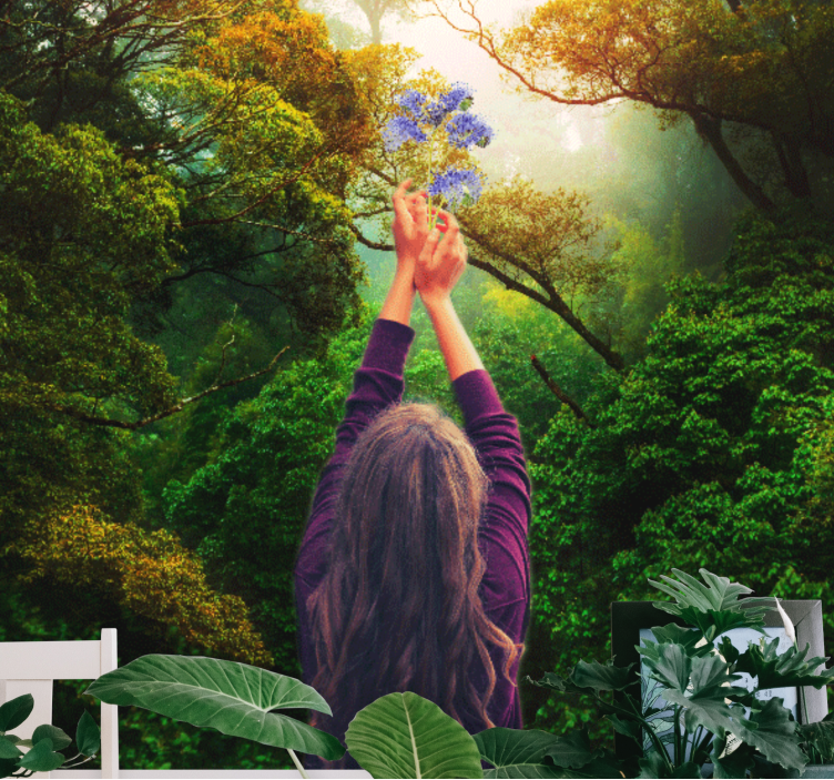 Nature wall mural reaching for blooms - TenStickers