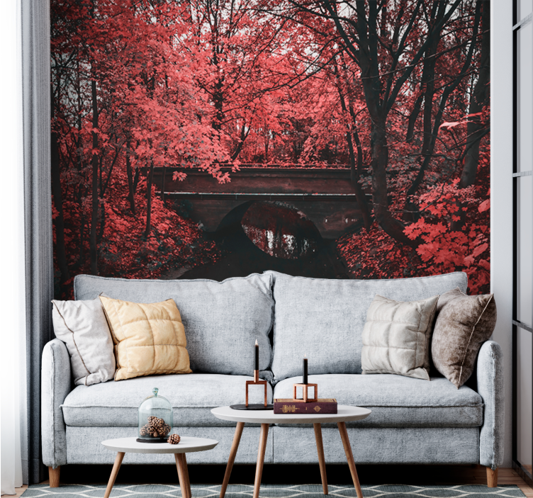Nature wall mural red leaf forest - TenStickers