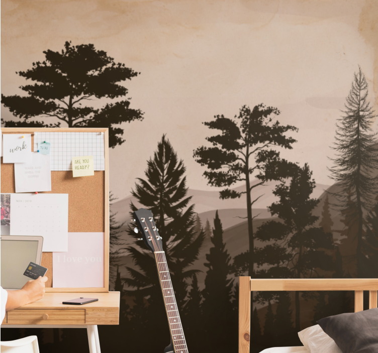 Nature wall mural silhouette forest landscape - TenStickers