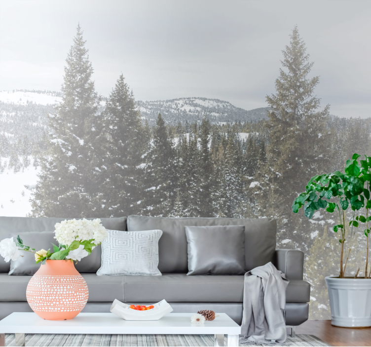 Nature wall mural snowy evergreen landscape - TenStickers