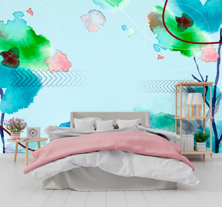 Nature wall mural soft watercolor greens - TenStickers