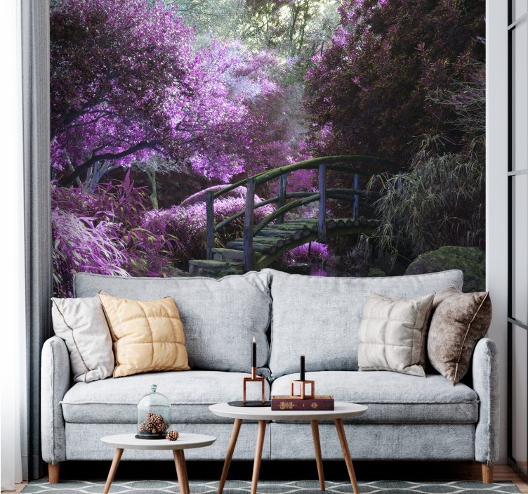 Nature wall mural tranquil bridge landscape - TenStickers
