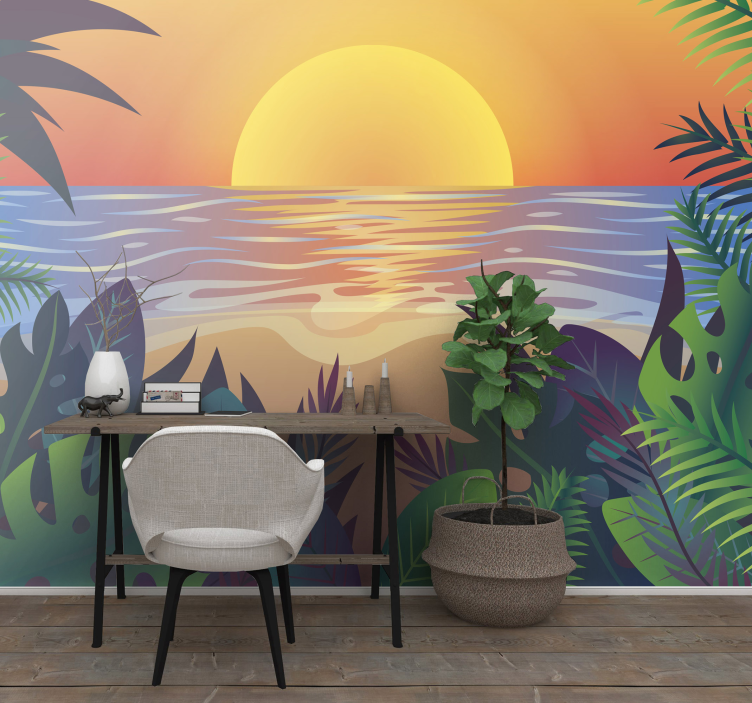 Nature wall mural tropical dusk landscape - TenStickers