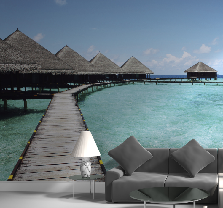 Nature wall mural tropical water villas - TenStickers