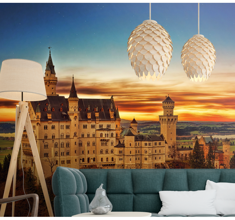 Neuschwanstein Castle sunset wall mural city - TenStickers
