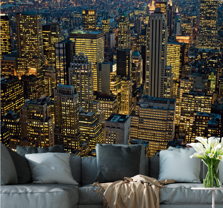 New york wall mural city skyline at night - TenStickers