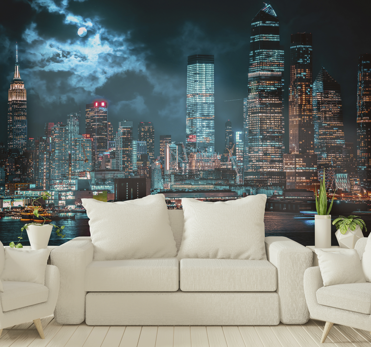 New york wall mural cityscape nightscape - TenStickers
