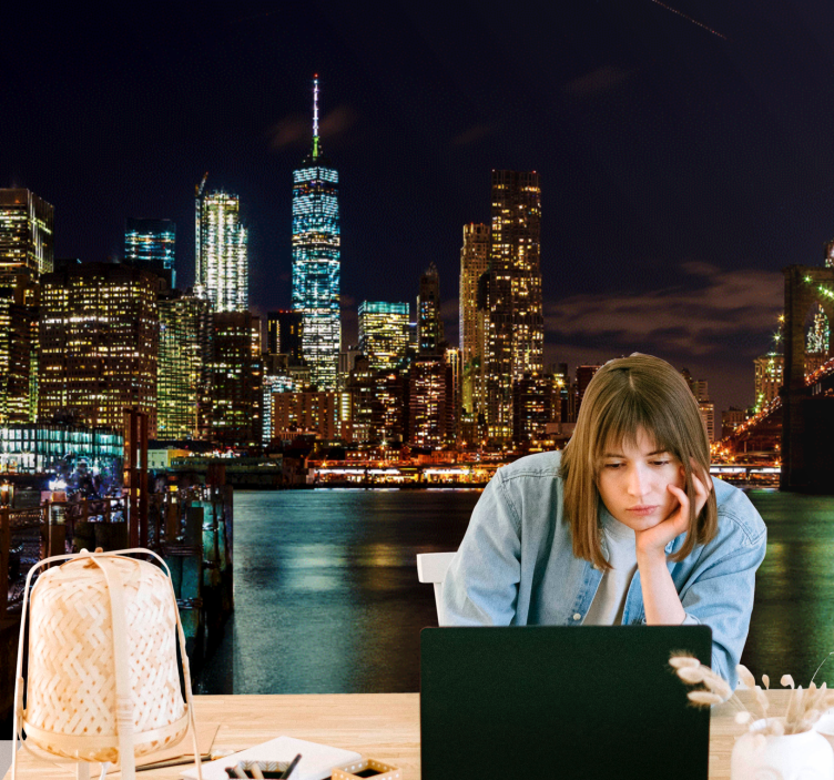 New york wall mural manhattan night view - TenStickers