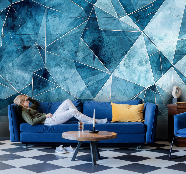 Fractured blue wall mural pattern - TenStickers