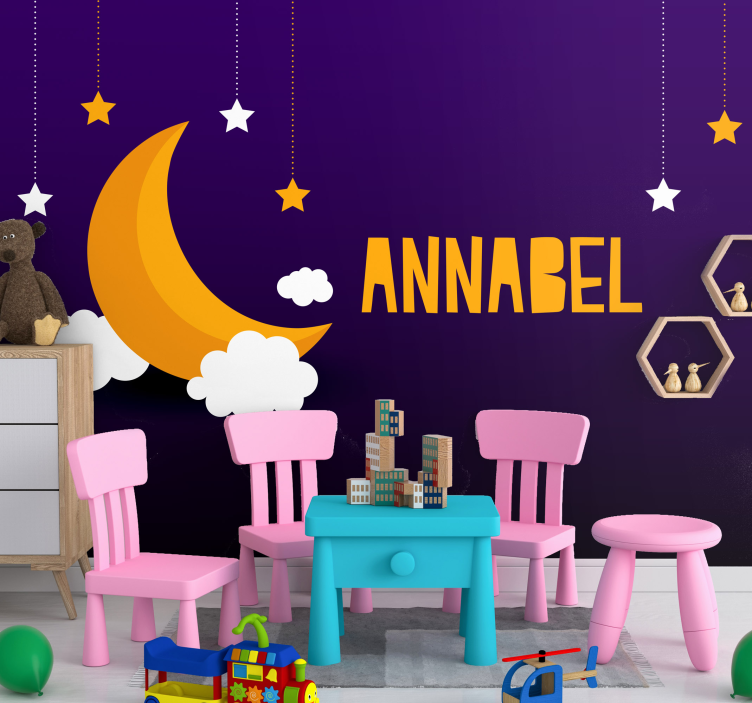 Night sky with moon and stars custom wall mural - TenStickers