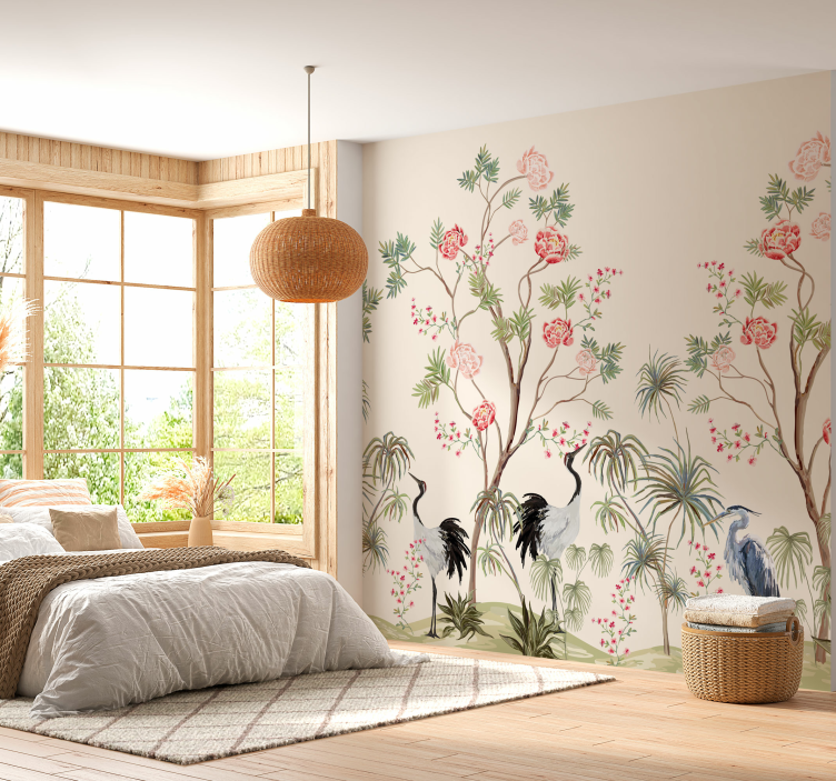 oiseaux et arbres exotiques Wall mural - TenStickers