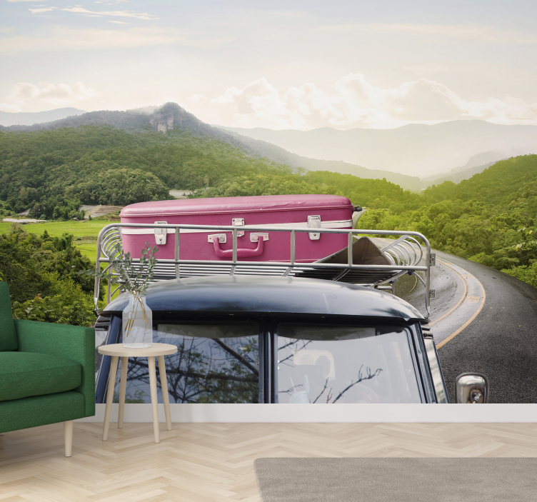 On the road car vintage wall mural - TenStickers