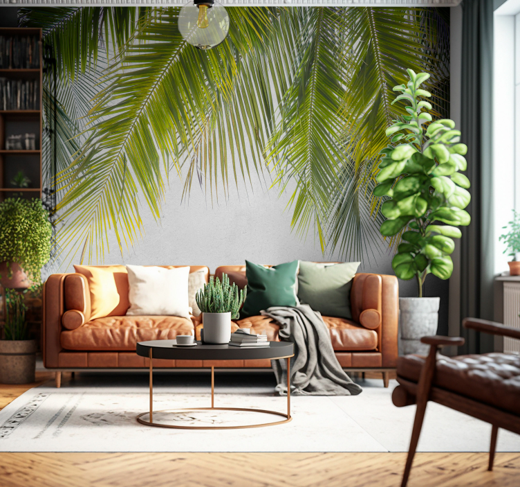 Palm leaves hanging living room wall mural - TenStickers