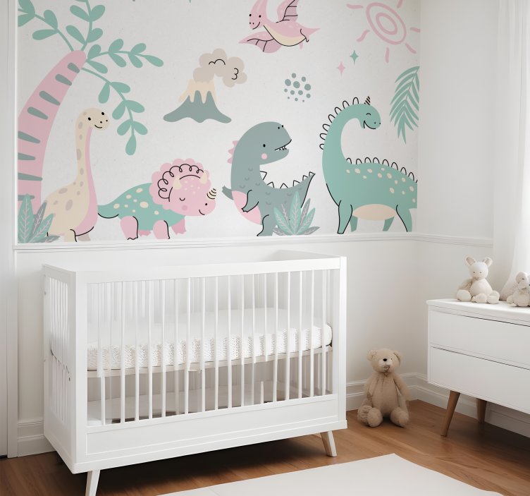 Pastel dinosaurs  wall mural nursery - TenStickers
