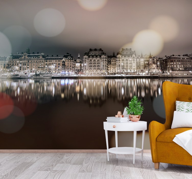 Picturesque Urban Reflection wall mural city - TenStickers