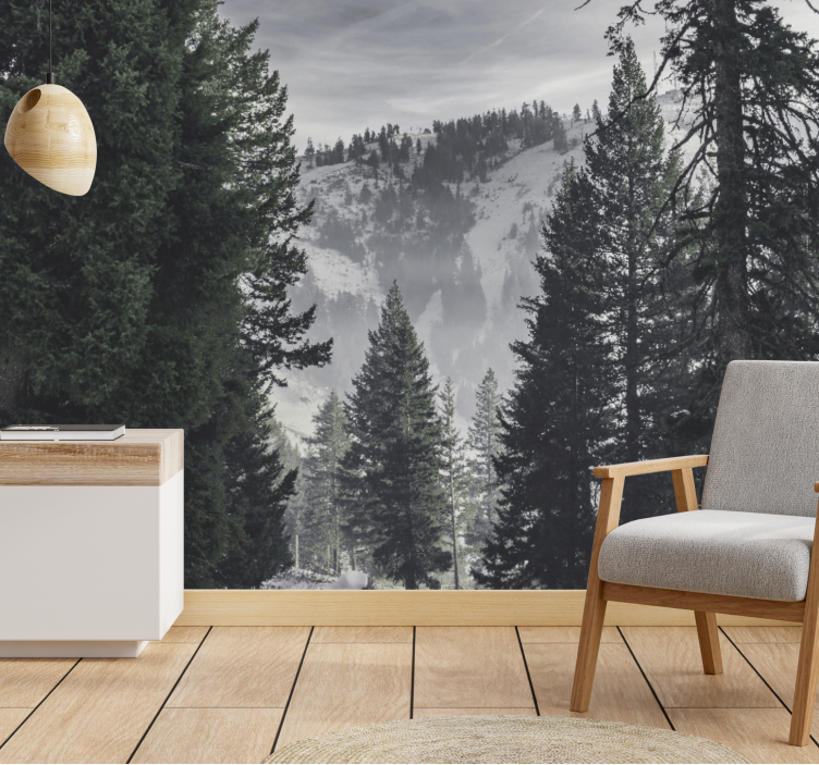 Pine snowed scene forest wall mural - TenStickers