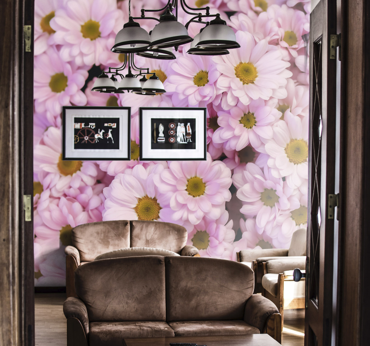 Pink daisies flowers wall mural - TenStickers