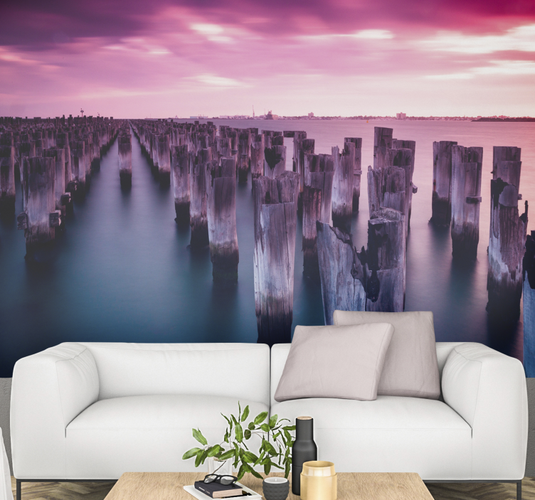 Pink Sunset sea wall mural - TenStickers