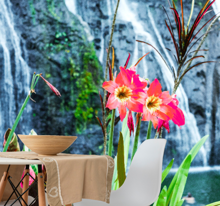 Pink tropical blooms flowers wall mural - TenStickers