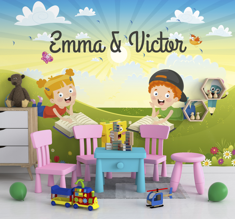 Kids with Books childrens bedroom wall mural - TenStickers