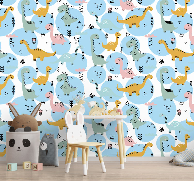 Blue Dinosaur Pattern wall mural nursery - TenStickers