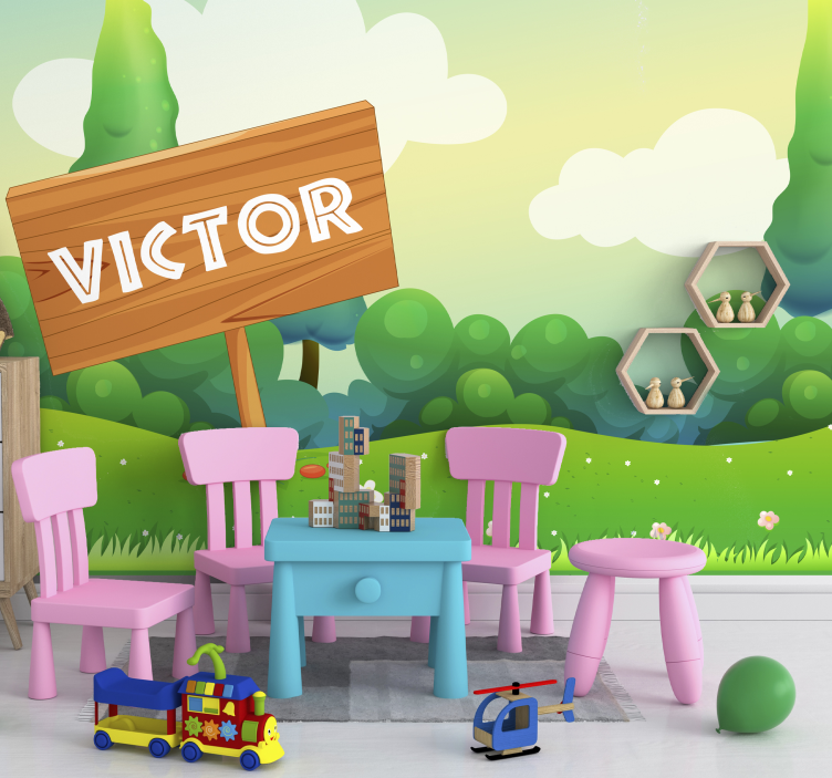 Playful Green Landscape childrens bedroom wall mural - TenStickers