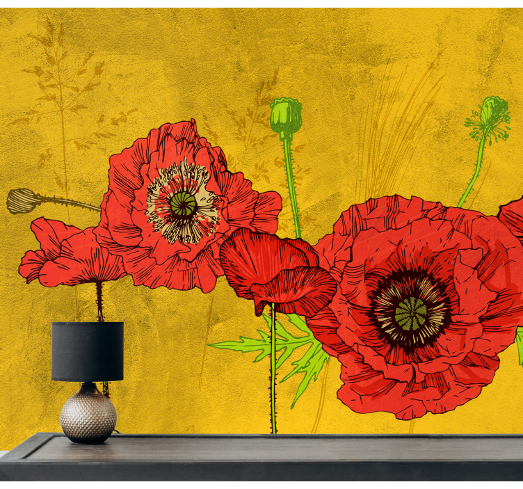Poppy wall mural poppy floral arrangement - TenStickers