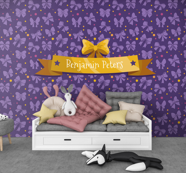 Purple Bows Pattern childrens bedroom wall mural - TenStickers