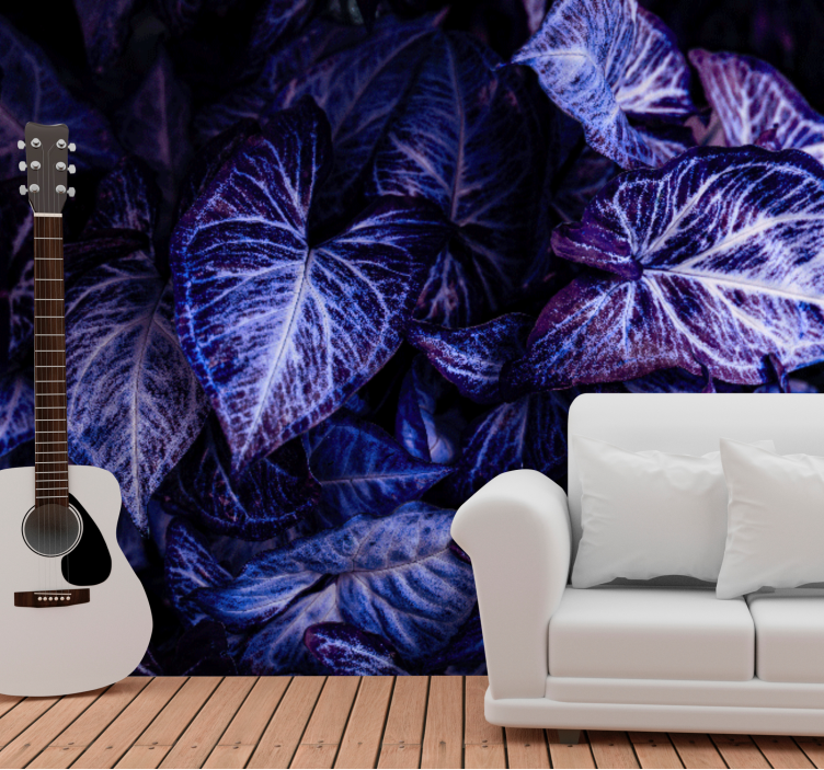 Purple Leaf Patterns living room wall mural - TenStickers