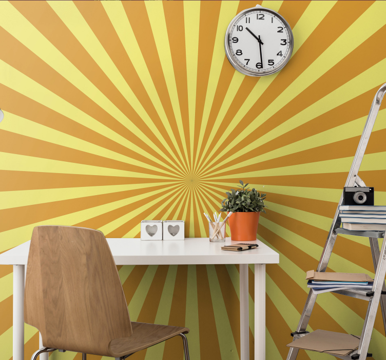 Radiating Yellow Stripes abstract mural wallpaper - TenStickers