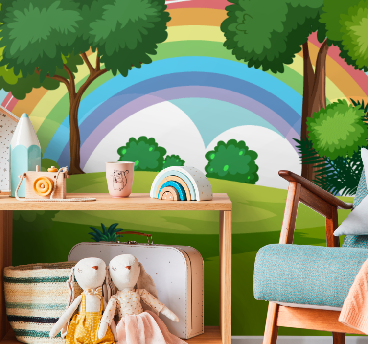 Rainbow and green forest Kids wall Murals - TenStickers