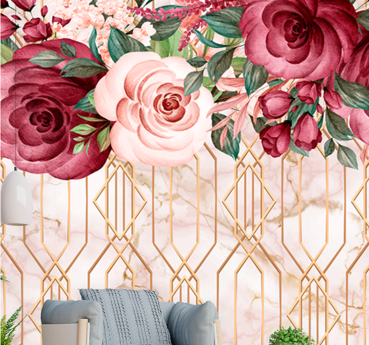 Rose Geometric Fusion flowers wall mural - TenStickers