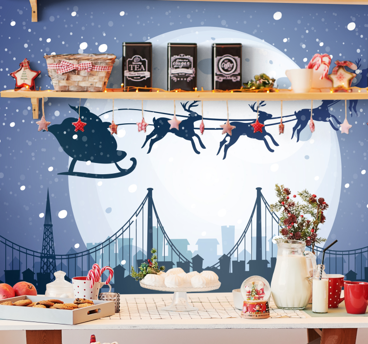 Santas sleigh silhouette wall mural christmas - TenStickers