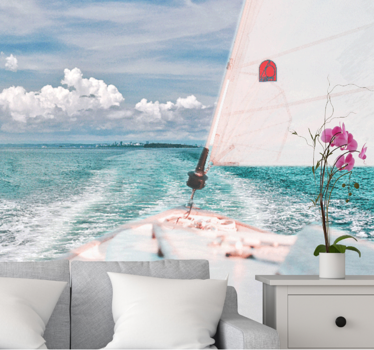 Sea wall mural sailing through waves - TenStickers