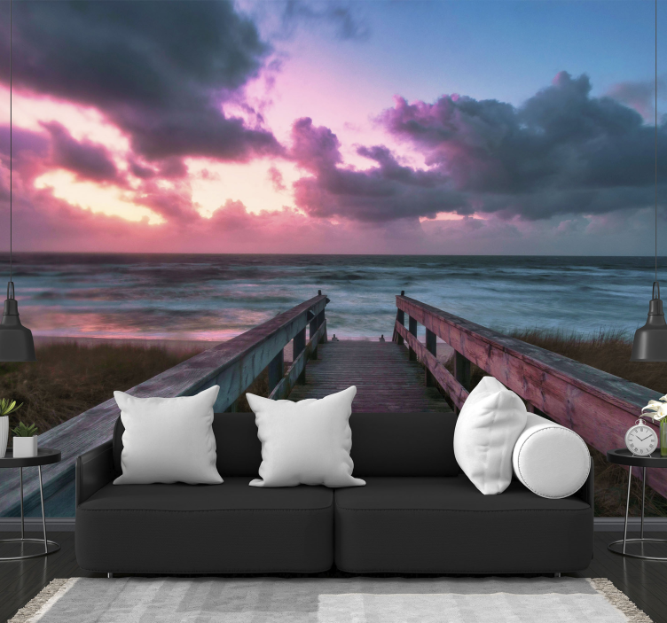 Serene cloudy sunset sea wall mural - TenStickers