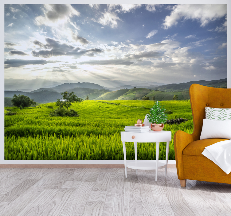 Serene Green Fields landscape wall mural - TenStickers