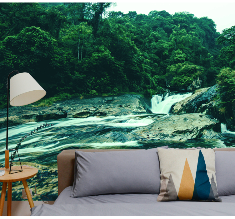 Serene Green Scene waterfall wall mural - TenStickers
