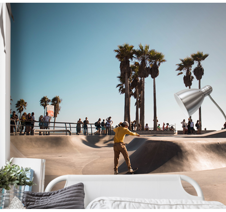 Skateboarding by Ocean wall mural city - TenStickers