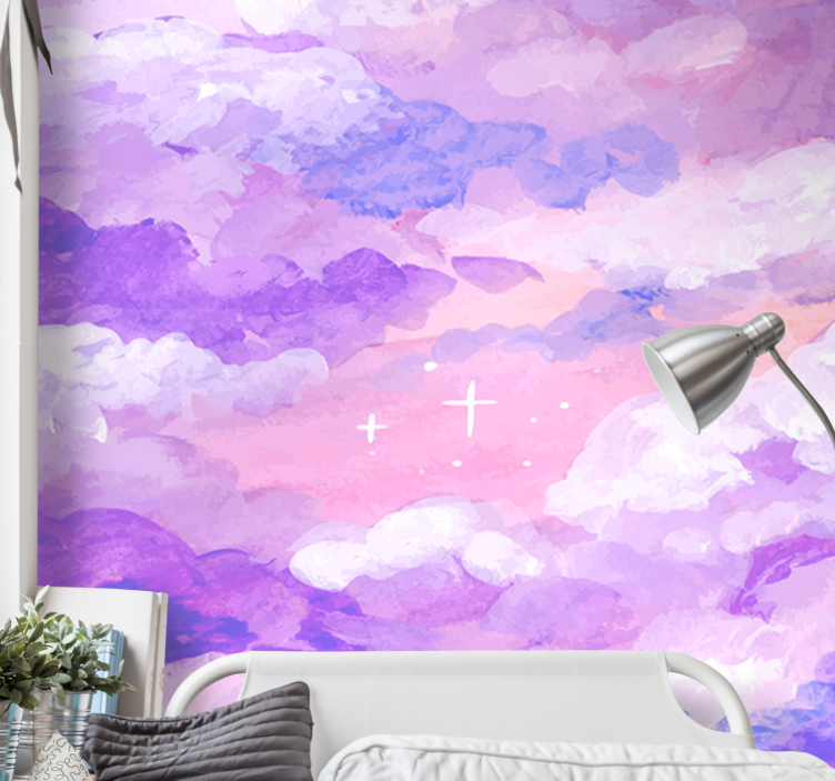 Sky mural wallpaper soft purple clouds - TenStickers
