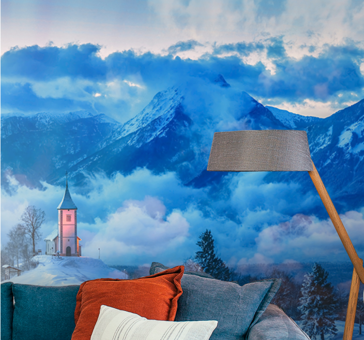 Snowy mountain scene landscape wall mural - TenStickers