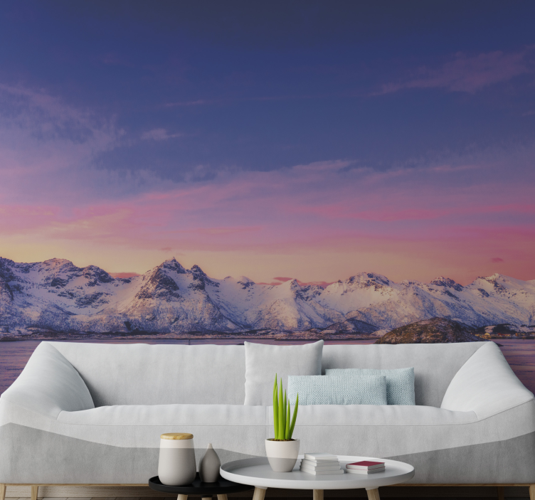 Snowy Mountain Sunset landscape wall mural - TenStickers
