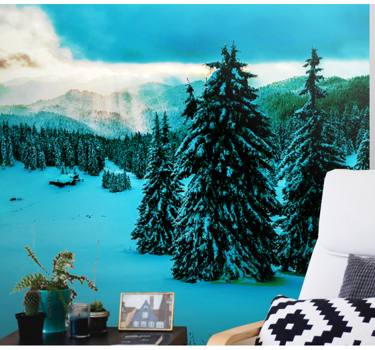 Snowy Pine Forest landscape wall mural - TenStickers