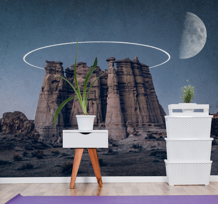 Space wall mural moonlit rock formations - TenStickers