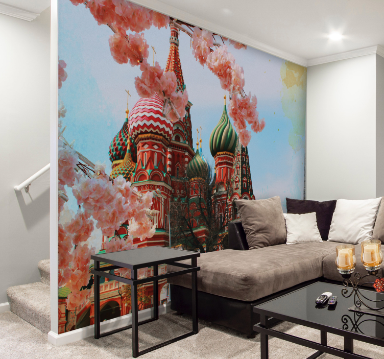 St. Basil's cathedral blossoms wall mural city - TenStickers