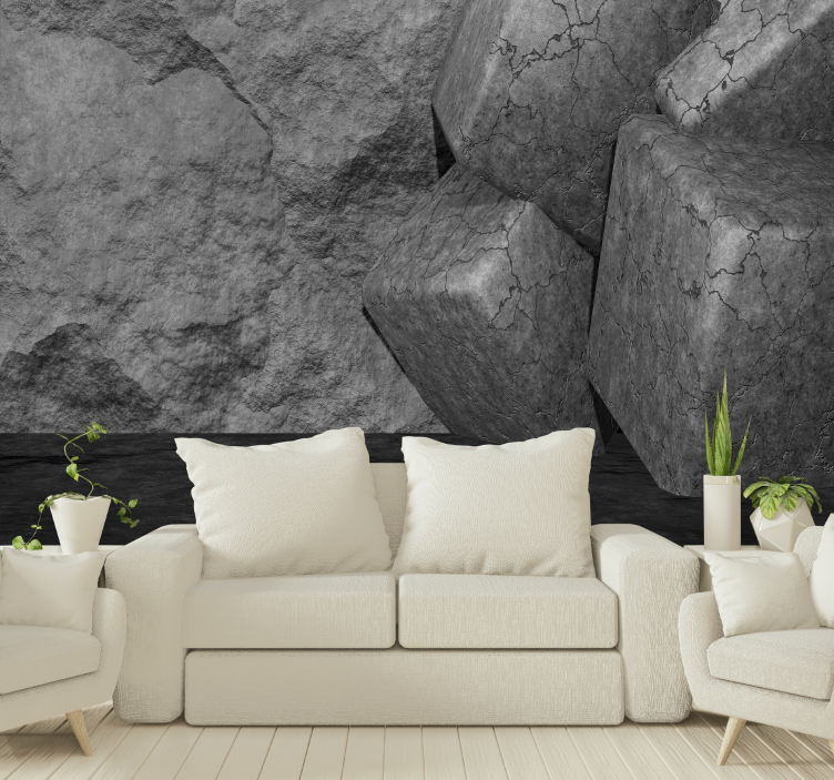 Stone wall mural cracked stone blocks - TenStickers