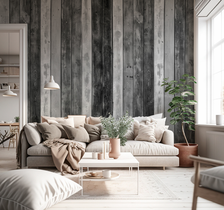 Stone wall mural rustic wooden planks design - TenStickers