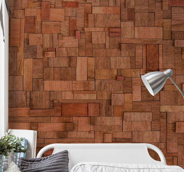 Stone wall mural with textured wooden planks - TenStickers